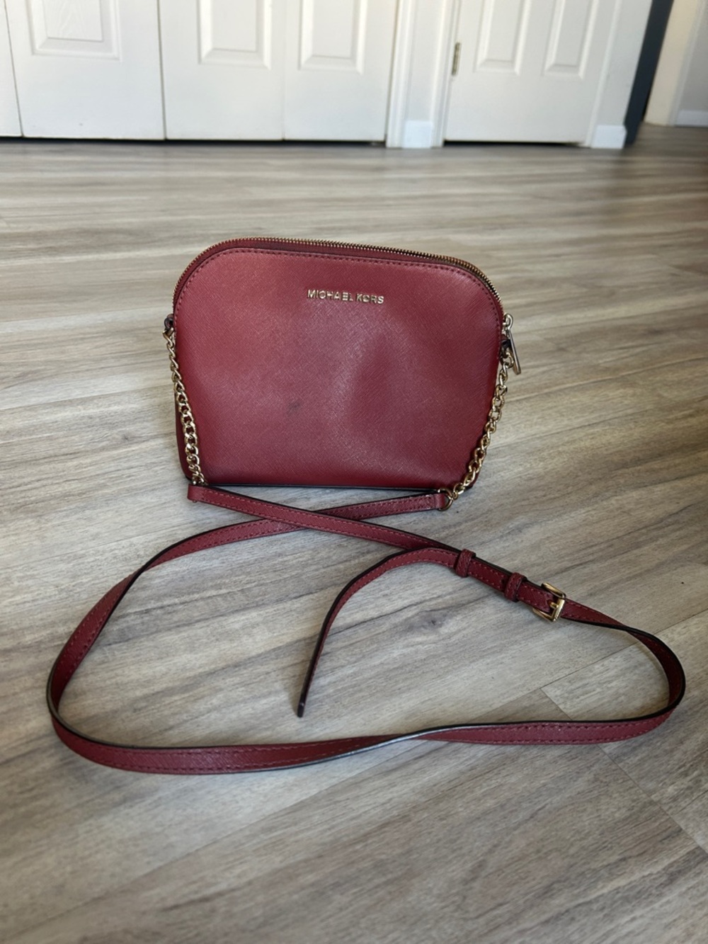 Michael Kors Red Leather Chain-Accent Crossbody Bag